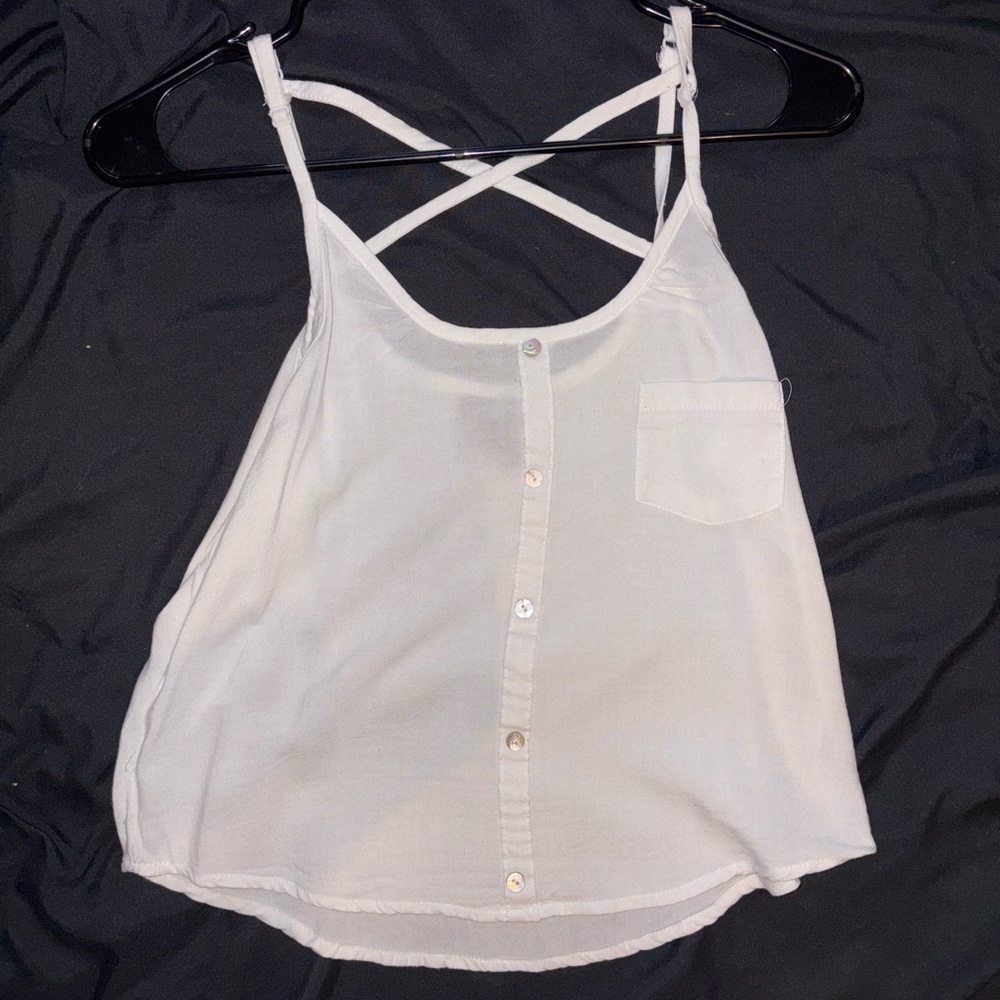 White Sleeveless Button-Down Top